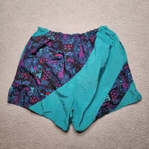 VTG Wave Runner Swim Trunks Shorts Mens Medium Teal Purple Geometric Color Block